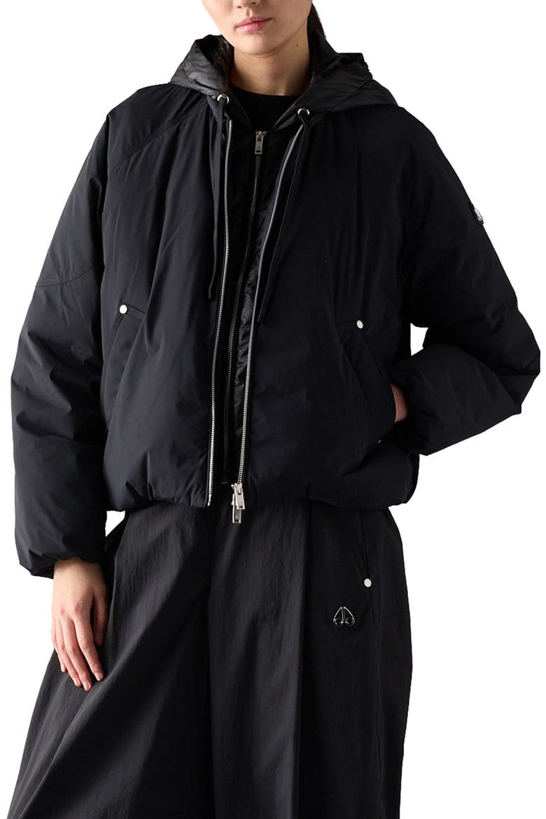 Tegan Water Repellent Layered Down Bomber Jacket, Main, color, BLACK