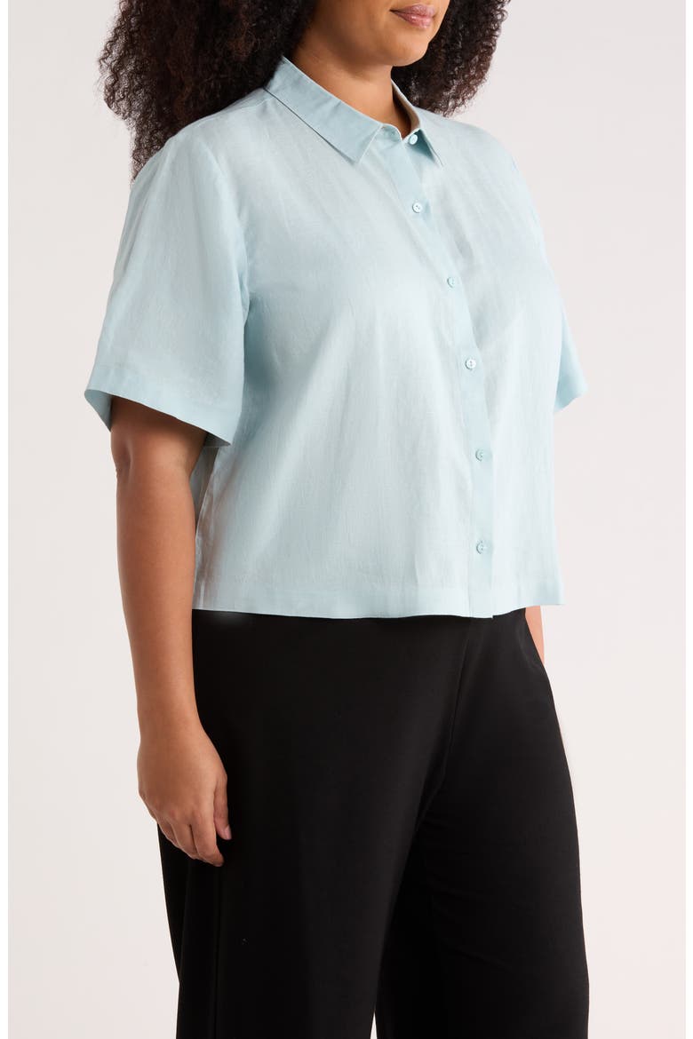 Short Sleeve Organic Linen Button-Up Shirt, Alternate, color, BREEZE