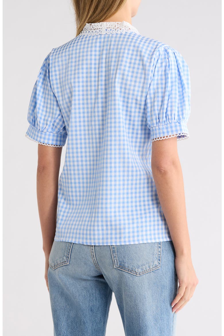 Gingham Lace Collar Cotton Shirt, Alternate, color, BLUE/ WHITE