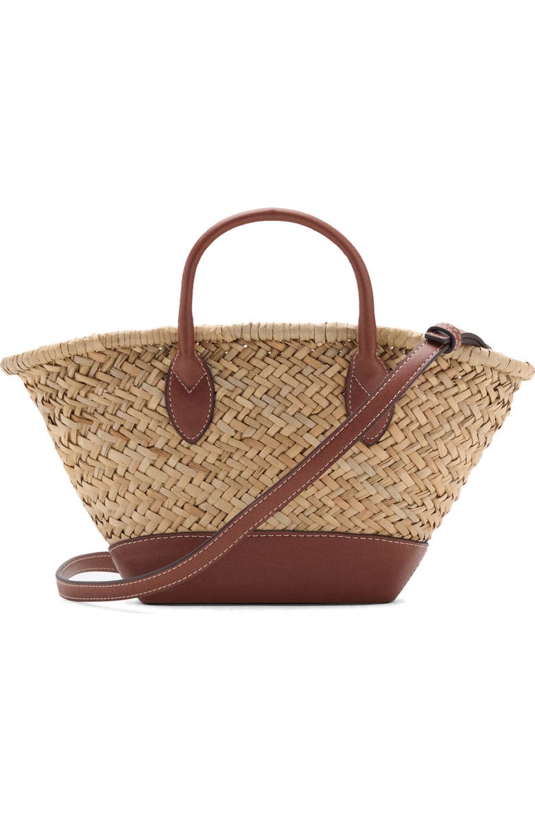 MANGO Small Double Handle Natural Fiber Crossbody Bag, Main, color, Leather