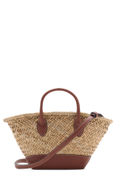 Small Double Handle Natural Fiber Crossbody Bag