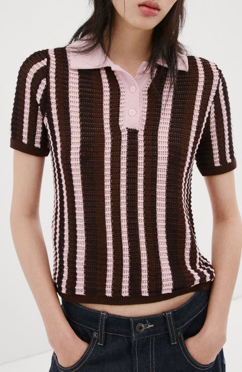 Stripe Short Sleeve Polo Sweater