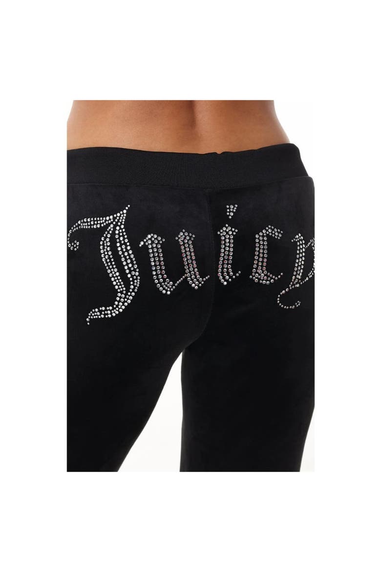 Rib Waist Long Velour Pant With Back Bling, Liquorice, Alternate, color, LIQUORICE