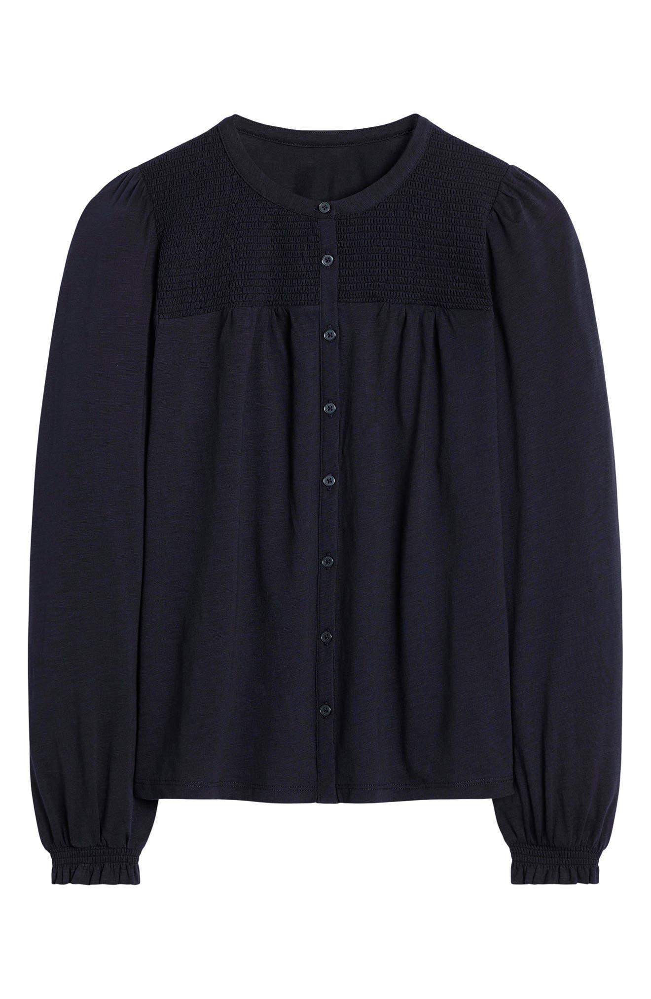 Elsa Smocked Yoke Knit Button-Up Shirt