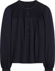 Boden Elsa Smocked Yoke Knit Button-Up Shirt