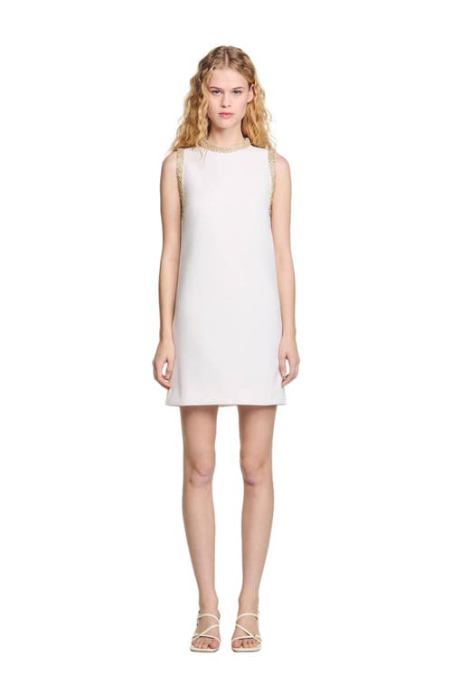 Sandro Short Dress With Rhinestone Details In Ecru