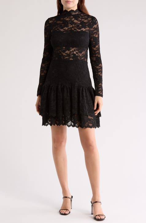 Lace Knit Long Sleeve Minidress