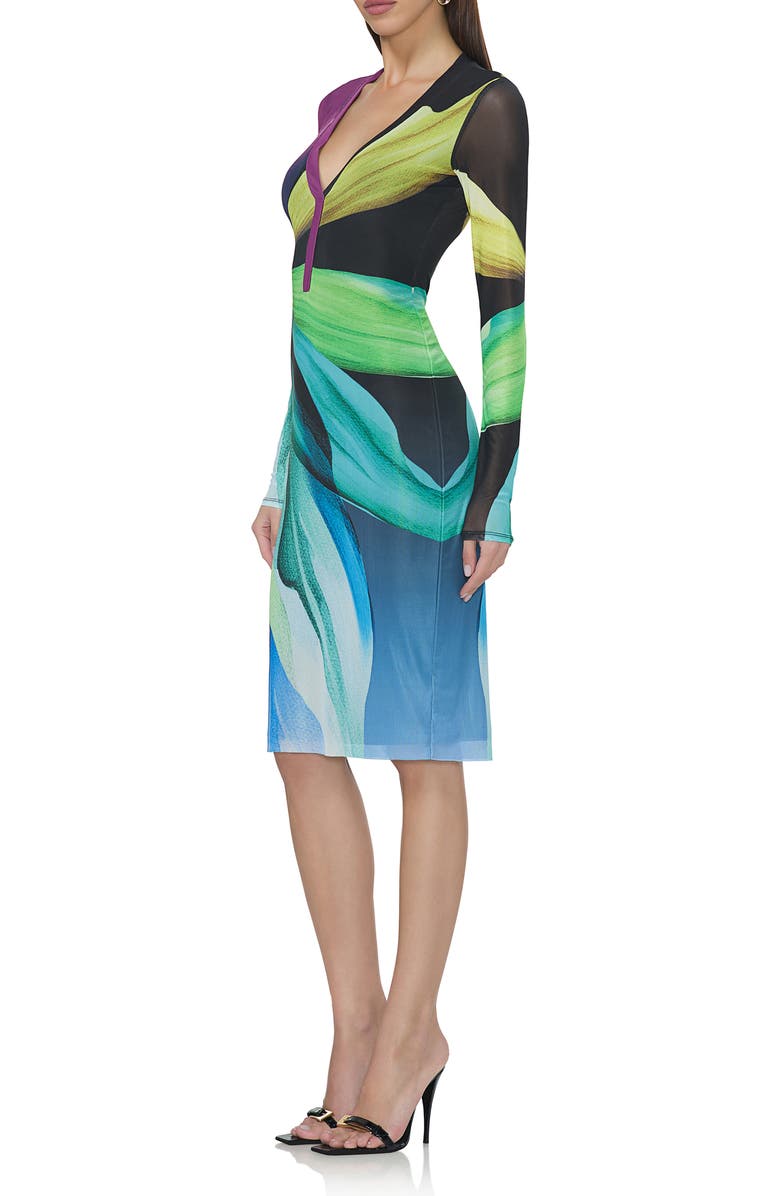 AFRM Diane Plunge Neck Long Sleeve Mesh Dress, Alternate, color, 