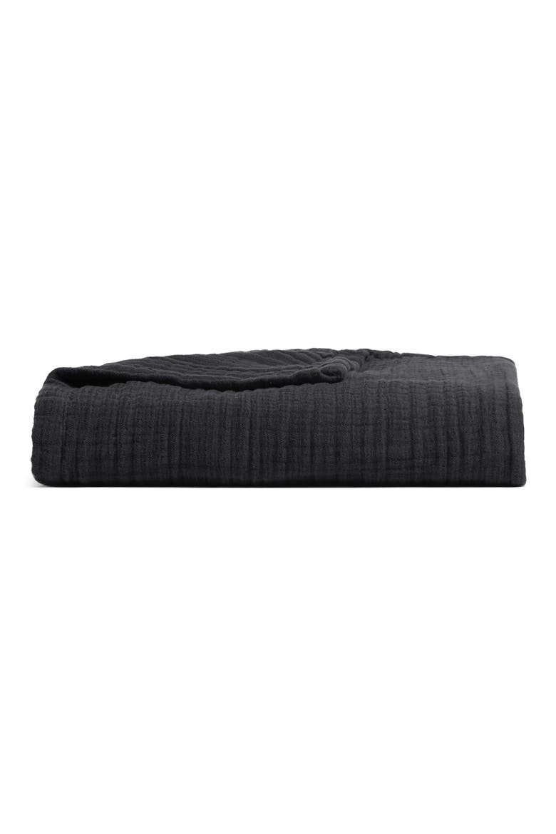 Cloud Organic Cotton & Linen Gauze Throw Blanket, Main, color, COAL