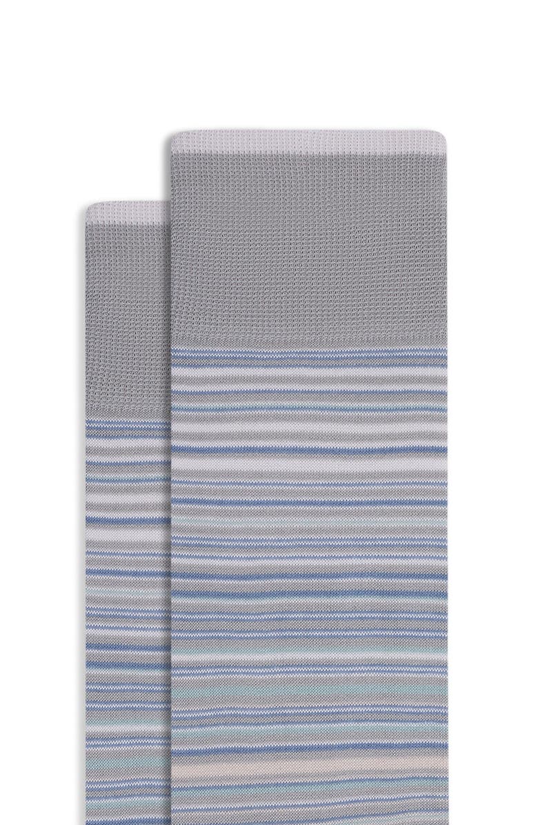 Bugatchi Stripe Mercerized Cotton Blend Dress Socks, Alternate, color, Cement