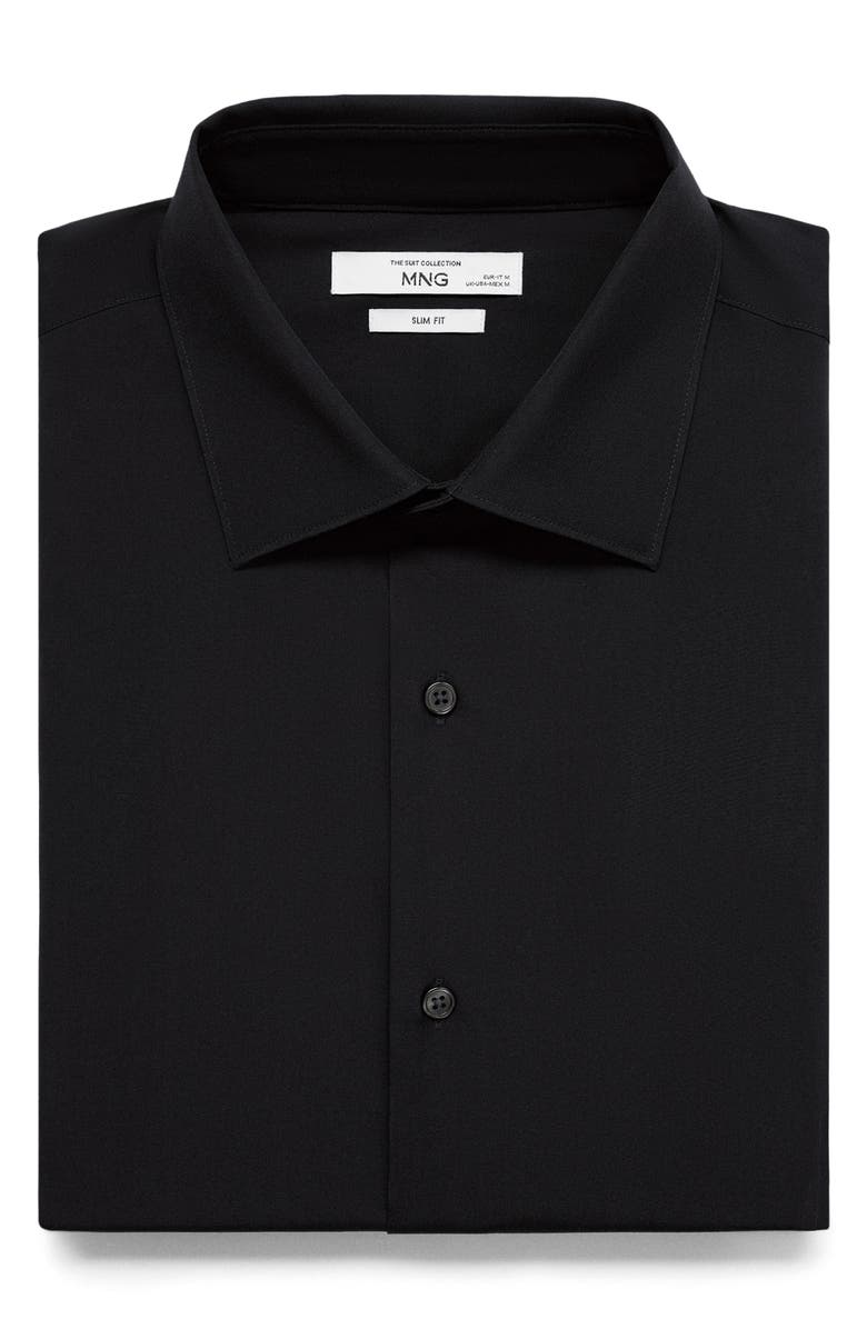 MANGO Slim Fit Cotton Poplin Button-Up Shirt, Alternate, color, Black