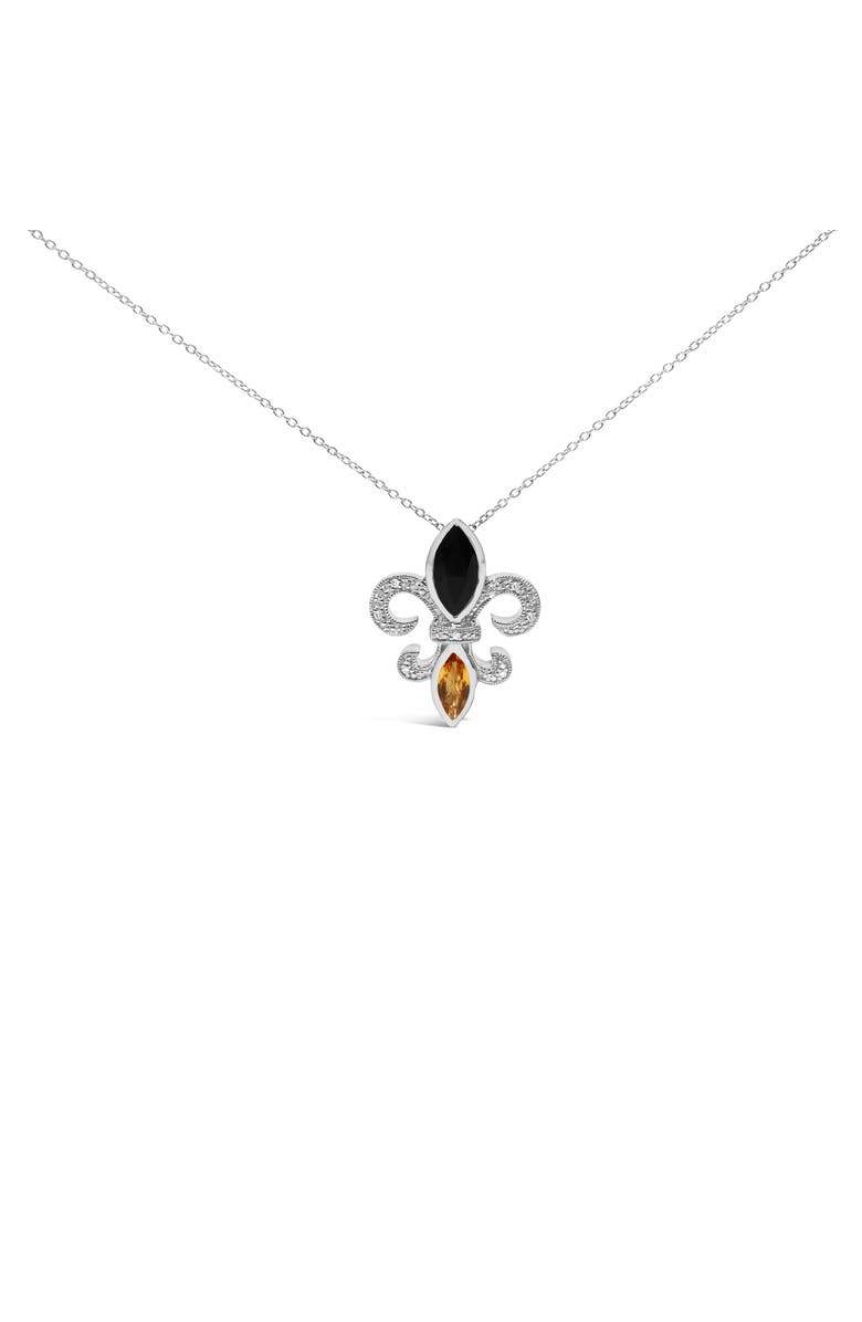 Haus of Brilliance Silver Marquise Onyx, Citrine, and Diamond Accent Fleur De Lis Pendant Necklace, Main, color, White