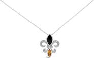 Haus of Brilliance Silver Marquise Onyx, Citrine, and Diamond Accent Fleur De Lis Pendant Necklace