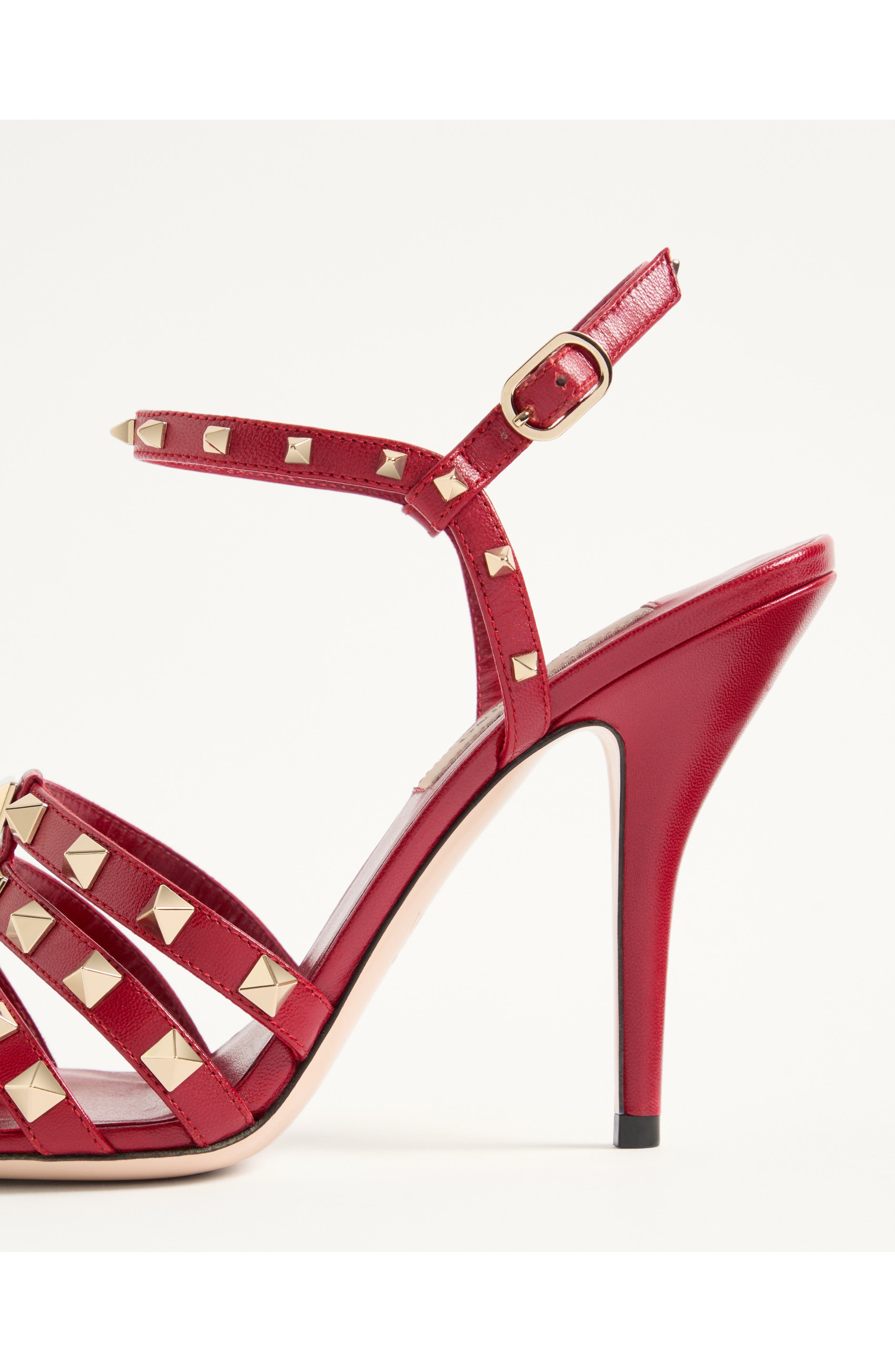 Rockstud Ankle Strap Sandal, Alternate, color, RED