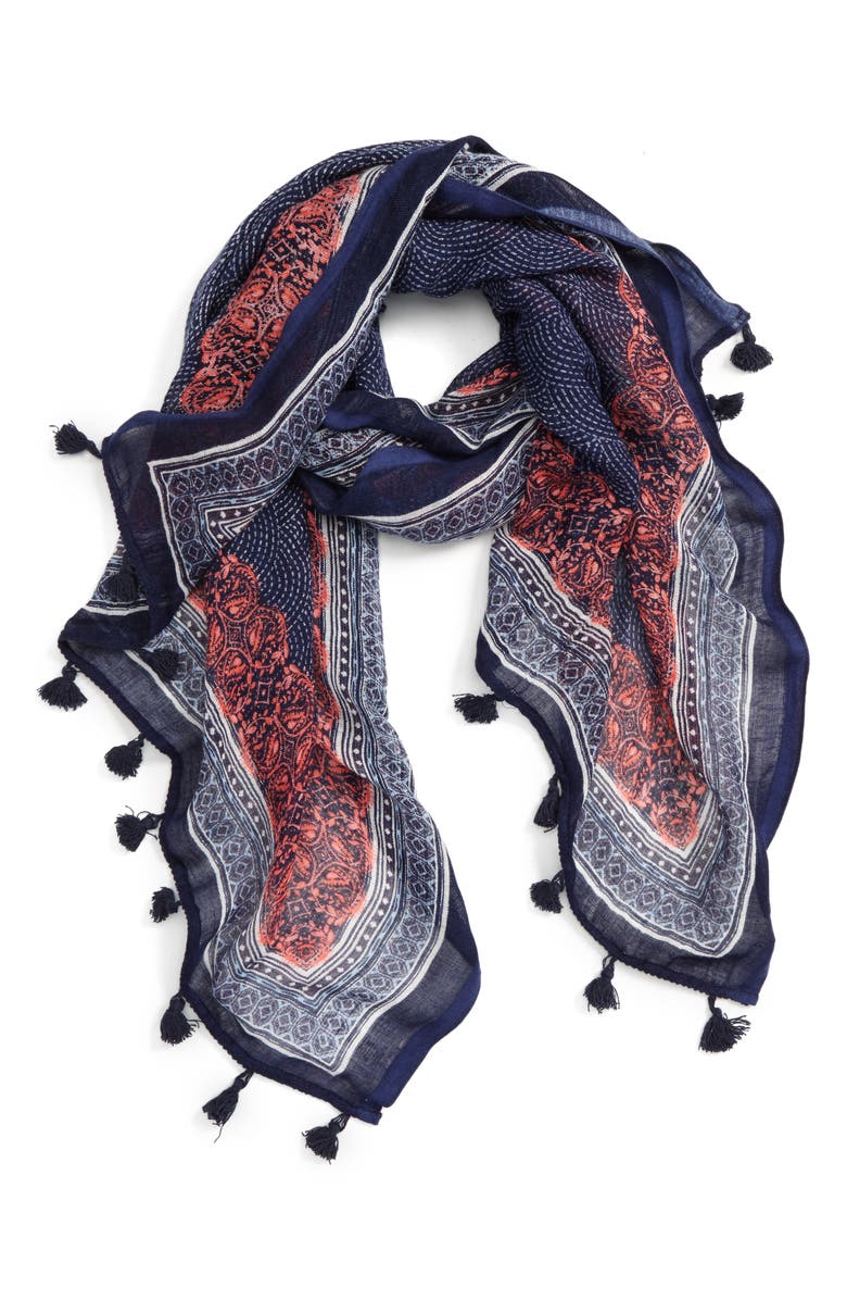 Caslon<sup>®</sup> Framed Waves Tassel Scarf, Main, color, 