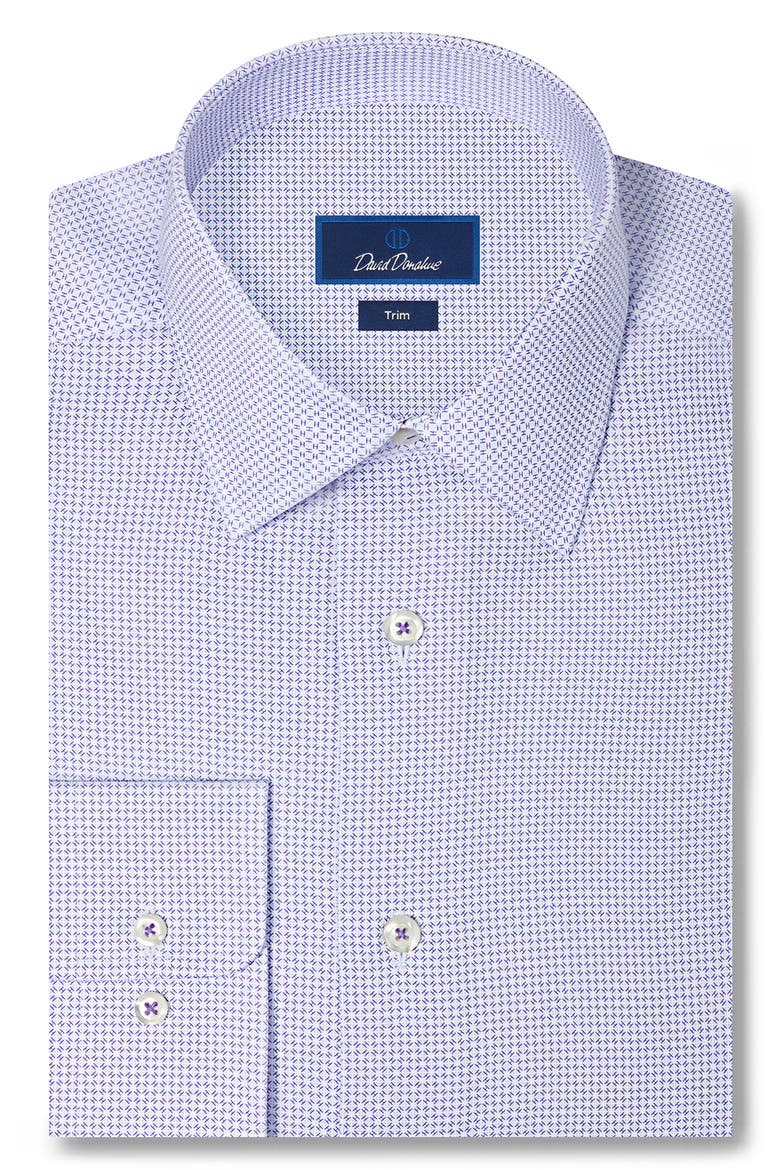 Trim Fit Neat Microprint Cotton Twill Dress Shirt, Main, color, WHITE/ PURPLE