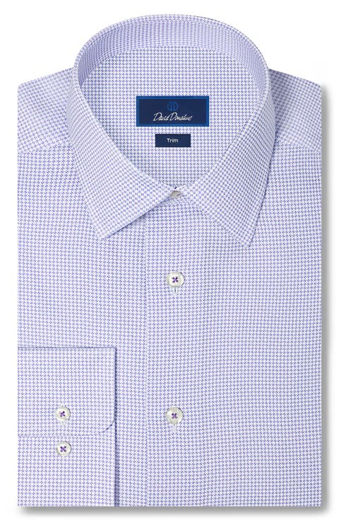 Trim Fit Neat Microprint Cotton Twill Dress Shirt