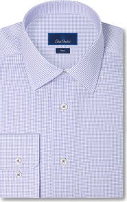 David Donahue Trim Fit Neat Microprint Cotton Twill Dress Shirt