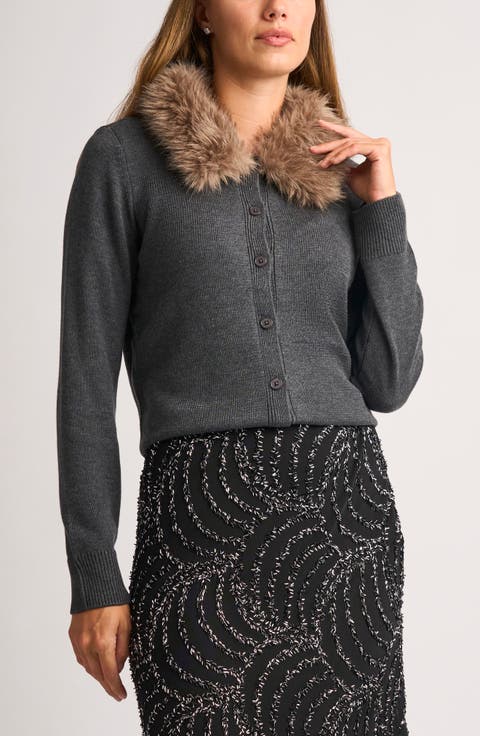 Faux Fur Collar Cardigan