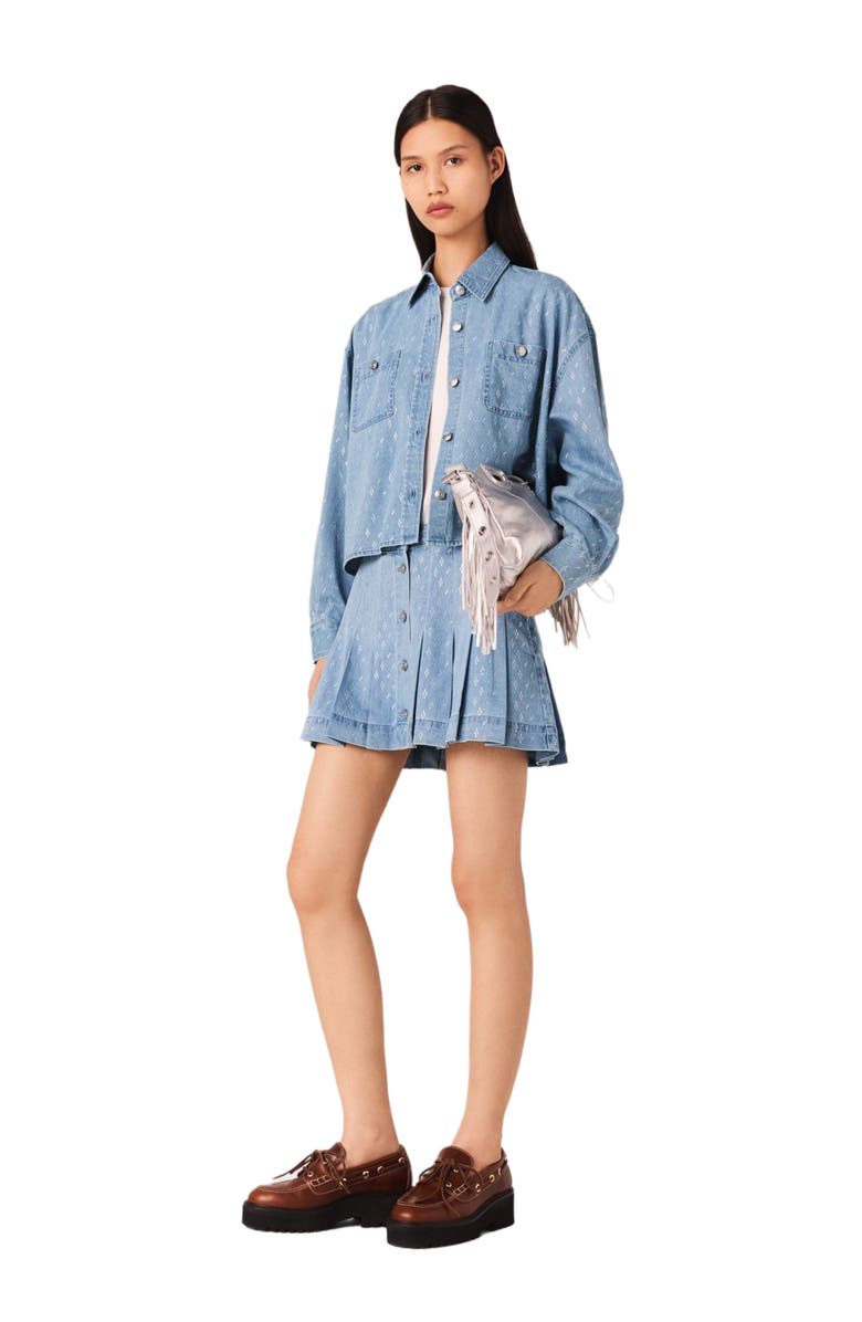 maje Short rhinestone denim shirt, Main, color, Denim Blue