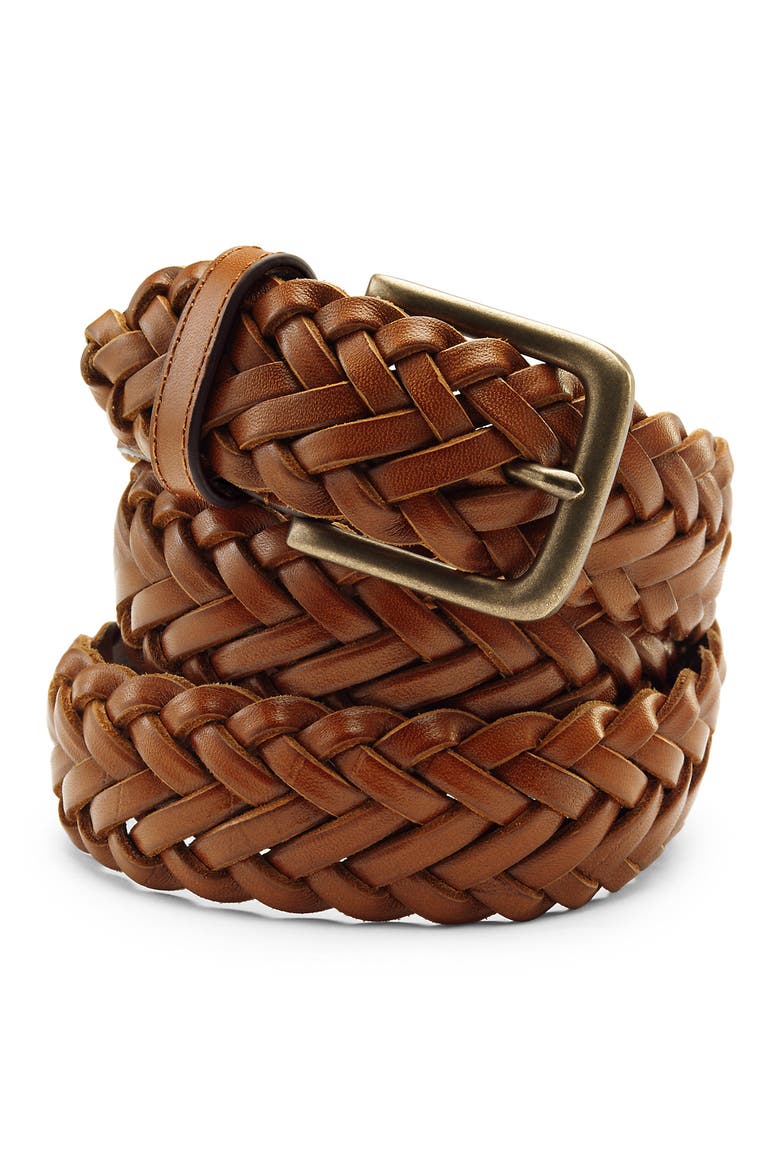 Leather Braid Belt, Main, color, Chestnut