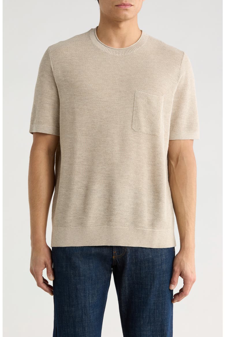 Salthill Short Sleeve Cotton & Linen Piqué Sweater, Main, color, OATMEAL HEATHER