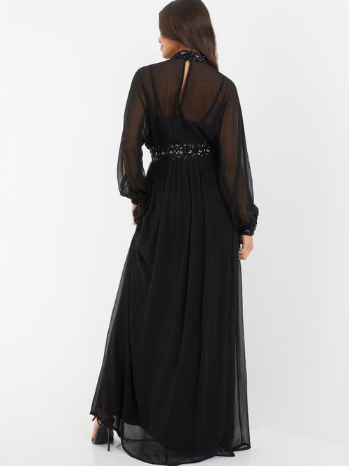 Quiz Chiffon Sequin Trim Evening Dress In Black