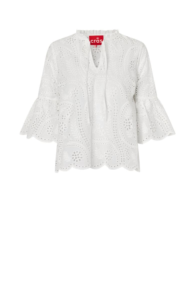 Brizacras Eyelet Tie Neck Blouse, Alternate, color, White