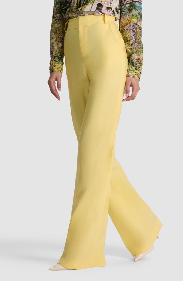 Alice + Olivia Lula Linen Blend Flare Leg Pants, Alternate, color, Butter