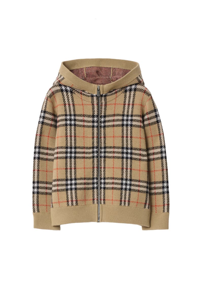 Check Wool Zip Hoodie, Main, color, Sand beige