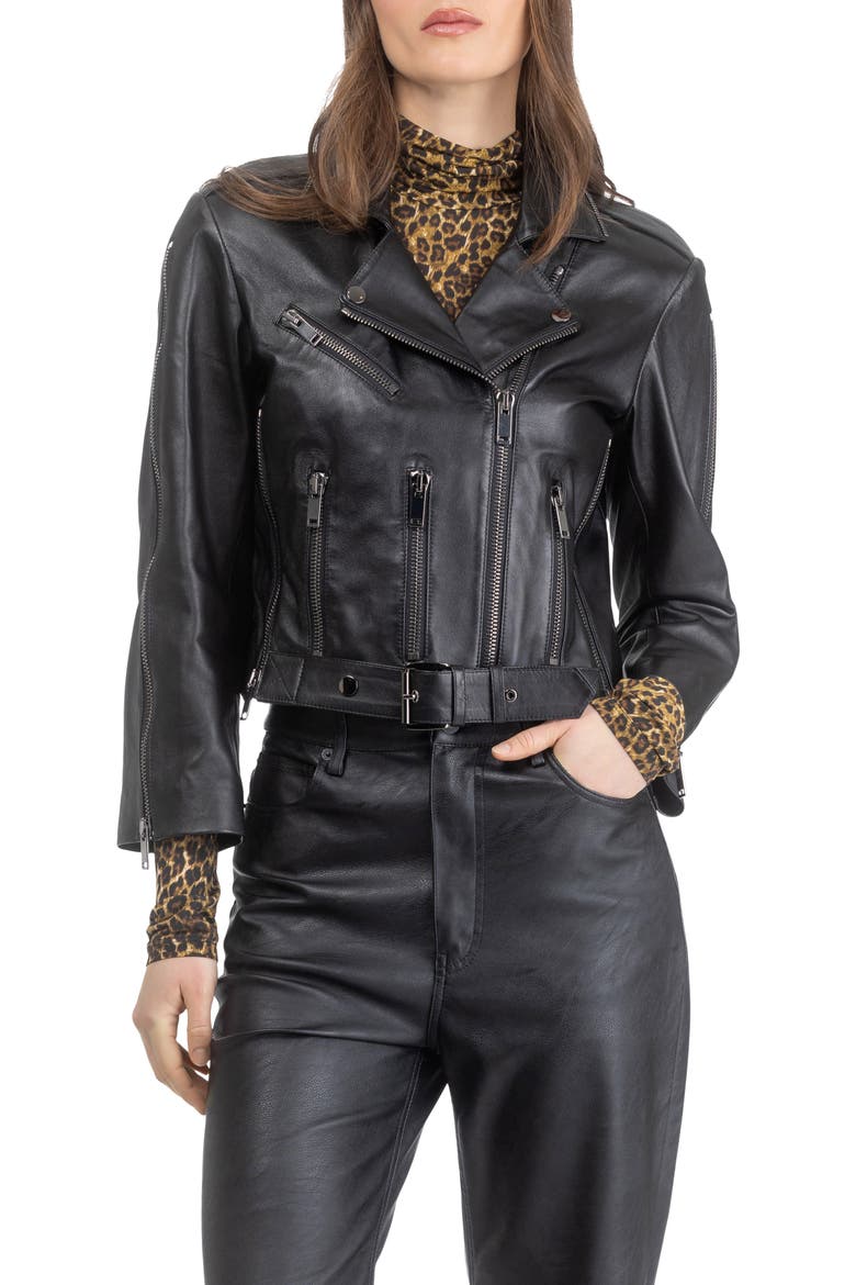 Leather Moto Jacket, Main, color, BLACK