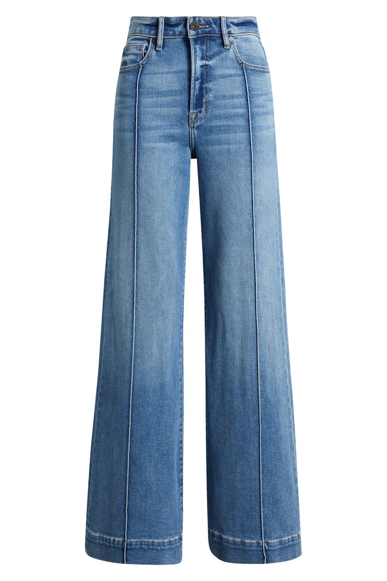 Pintuck High Waist Flare Jeans, Alternate, color, MED.WASH