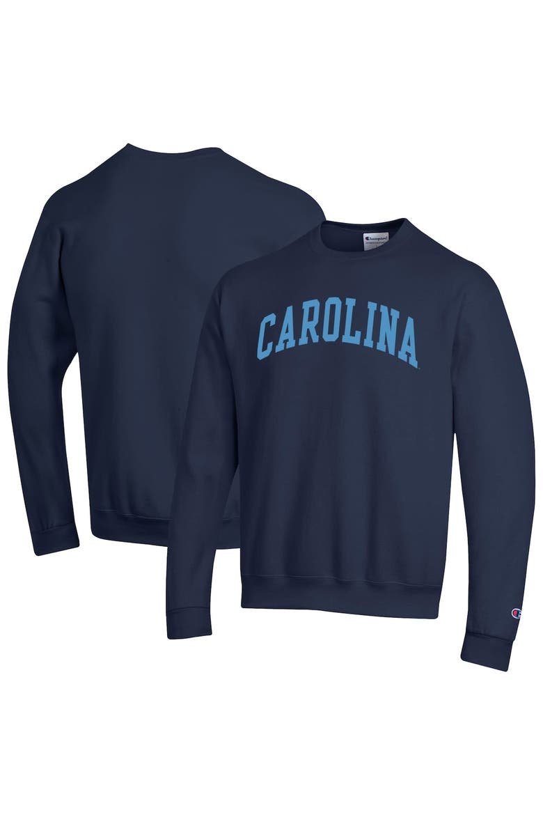 Men's Champion  Navy North Carolina Tar Heels Basic Arch Fleece Pullover Sweatshirt, Alternate, color, Navy