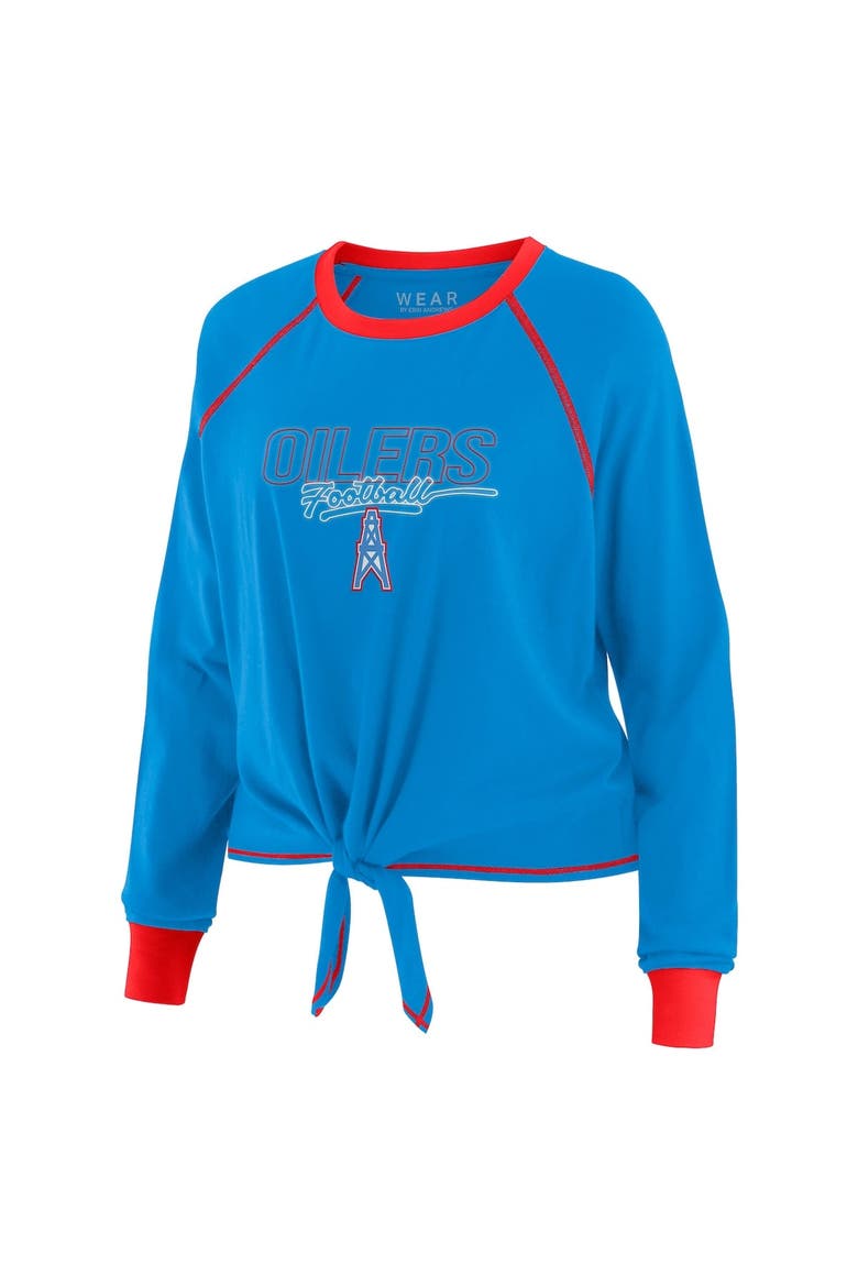 Women's WEAR by Erin Andrews Light Blue Houston Oilers Tie-Front Long Sleeve T-Shirt, Alternate, color, Light Blue