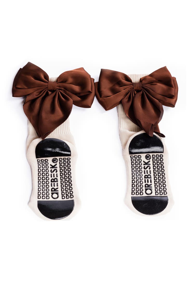 Anna Bow Grip Socks, Alternate, color, CREAM-BROWN