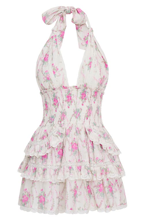 Loveshackfancy Deanna Smocked Waist Halter Cotton Mini Sundress In Rose Picnic
