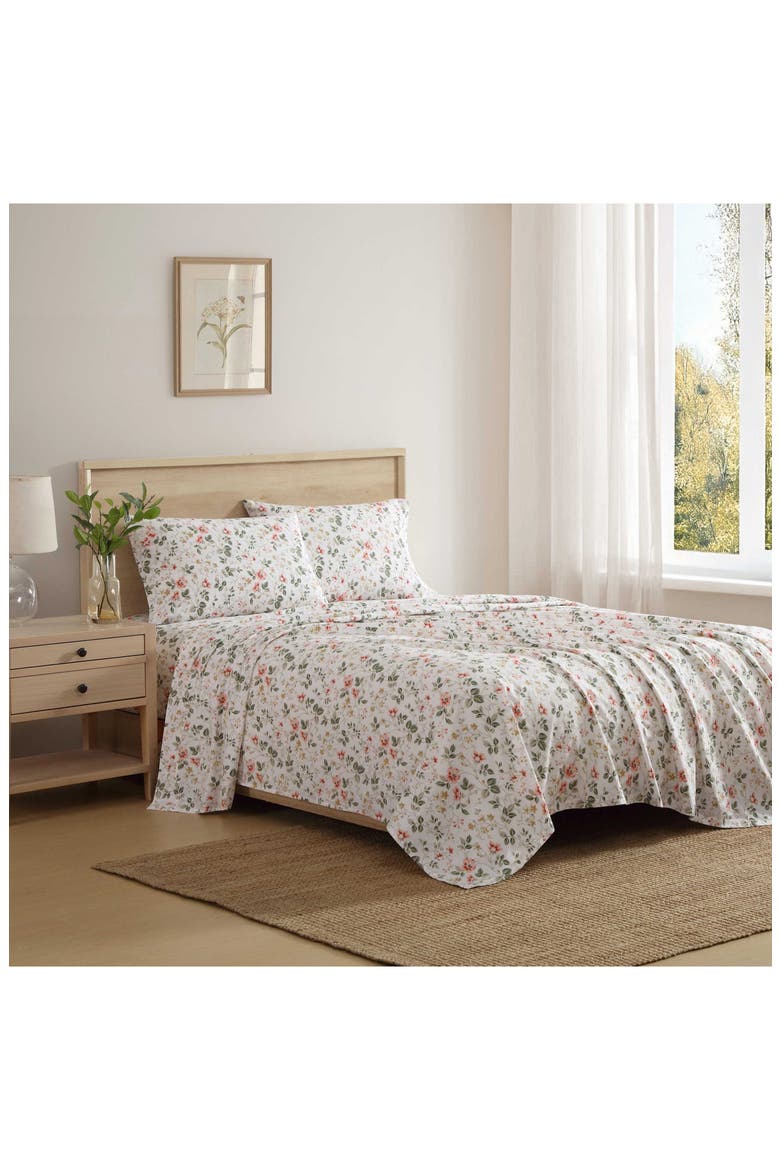 Meadow Floral 200 Thread Count Cotton Percale Sheet Set, Alternate, color, LIGHT BEIGE