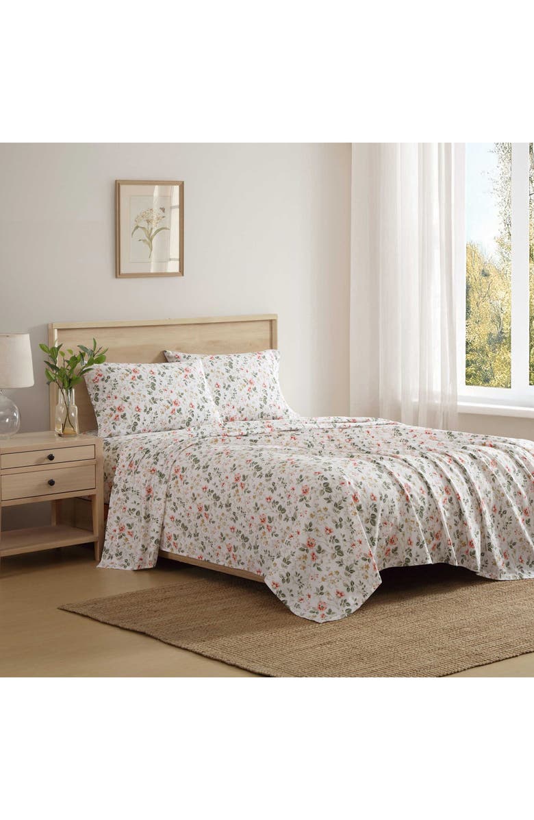 Laura Ashley Meadow Floral 200 Thread Count Cotton Percale Sheet Set, Alternate, color, Light Beige