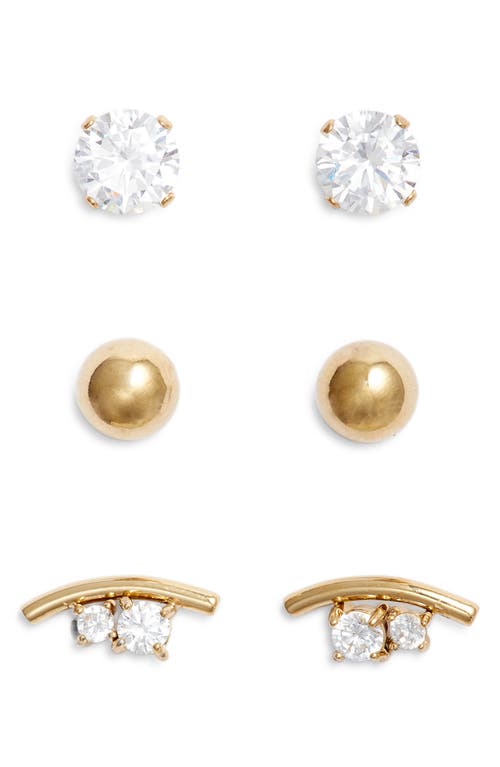Nordstrom Set Of 3 Cubic Zirconia Assorted Stud Earrings In Gold