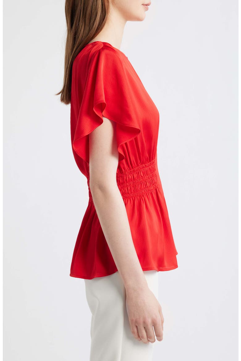 Flutter Sleeve Smocked Waist Top, Alternate, color, BEGONIA RED