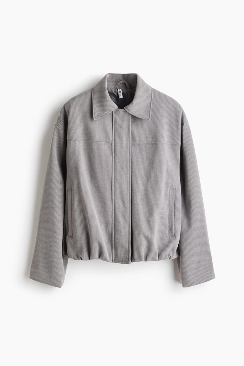 Collared Bomber Jacket, Alternate, color, Light gray/pinstriped