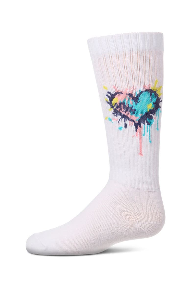 Colorful Splatter Heart Ribbed  Knee High Sock, Main, color, White
