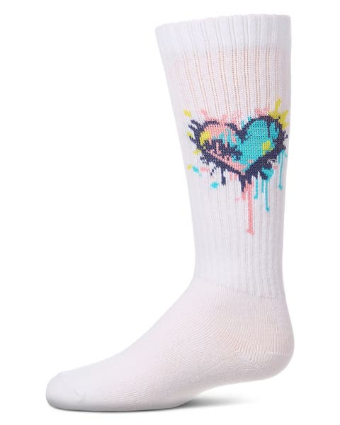 Colorful Splatter Heart Ribbed  Knee High Sock