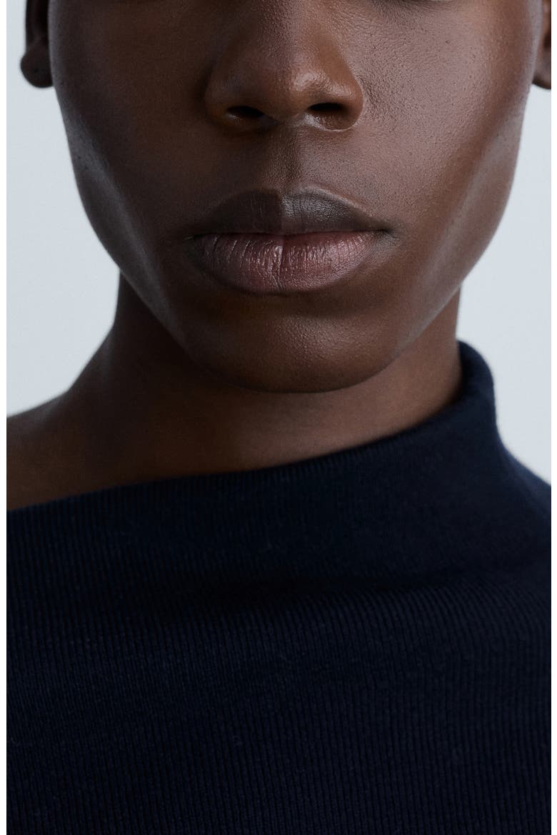 Asymmetric Mock Neck Off the Shoulder Sweater, Alternate, color, DARK NAVY