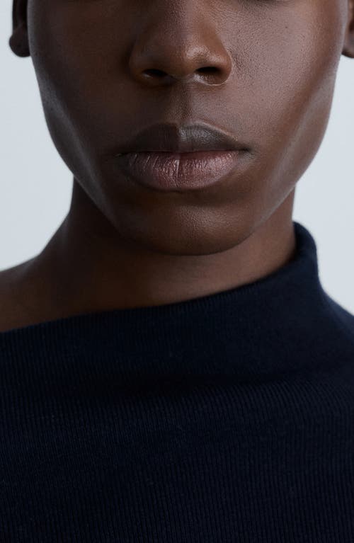 Mango Asymmetric Mock Neck Off The Shoulder Sweater In Dark Navy