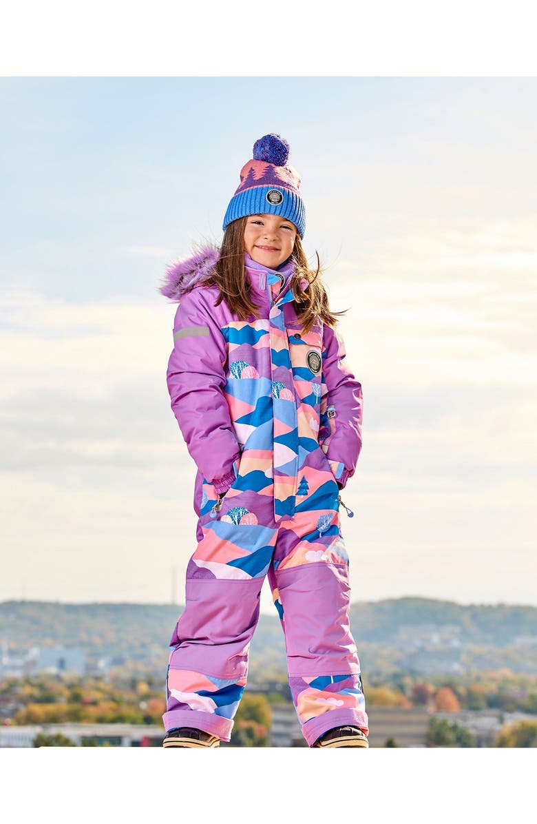 Deux par Deux Girl's One Piece Snowsuit Mauve Printed Landscape, Alternate, color, 