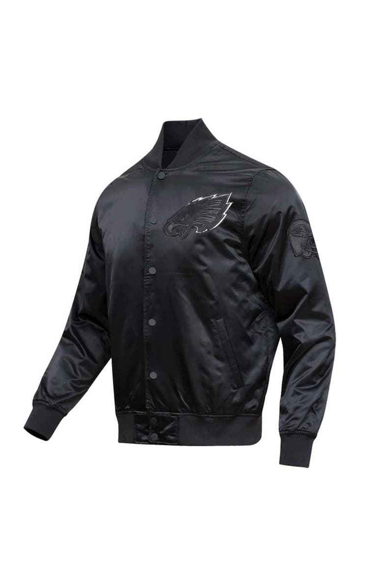 PRO STANDARD Men's Pro Standard Philadelphia Eagles Triple Black Satin Full-Snap Varsity Jacket, Alternate, color,