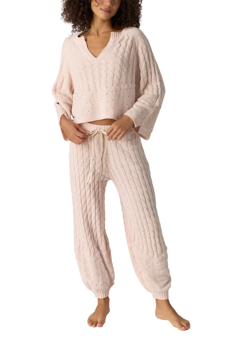Intimately FP Fireside Crush Cable Knit High Waist Joggers, Alternate, color, CREAM