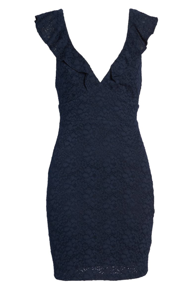 Ruffle Neck Lace Minidress, Alternate, color, NAVY