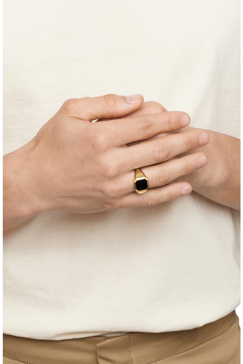Men's Streamline Signet Ring, Alternate, color, 18K YELLOW GOLD/ BLACK ONYX